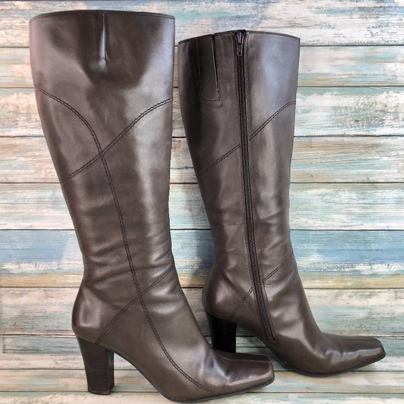 Nine West Shoes - Nine West Zinno Brown Leather Knee High Boots